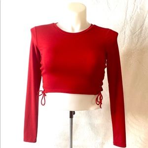 Red Laced Up Side Long Sleeve Forever 21 Crop Top